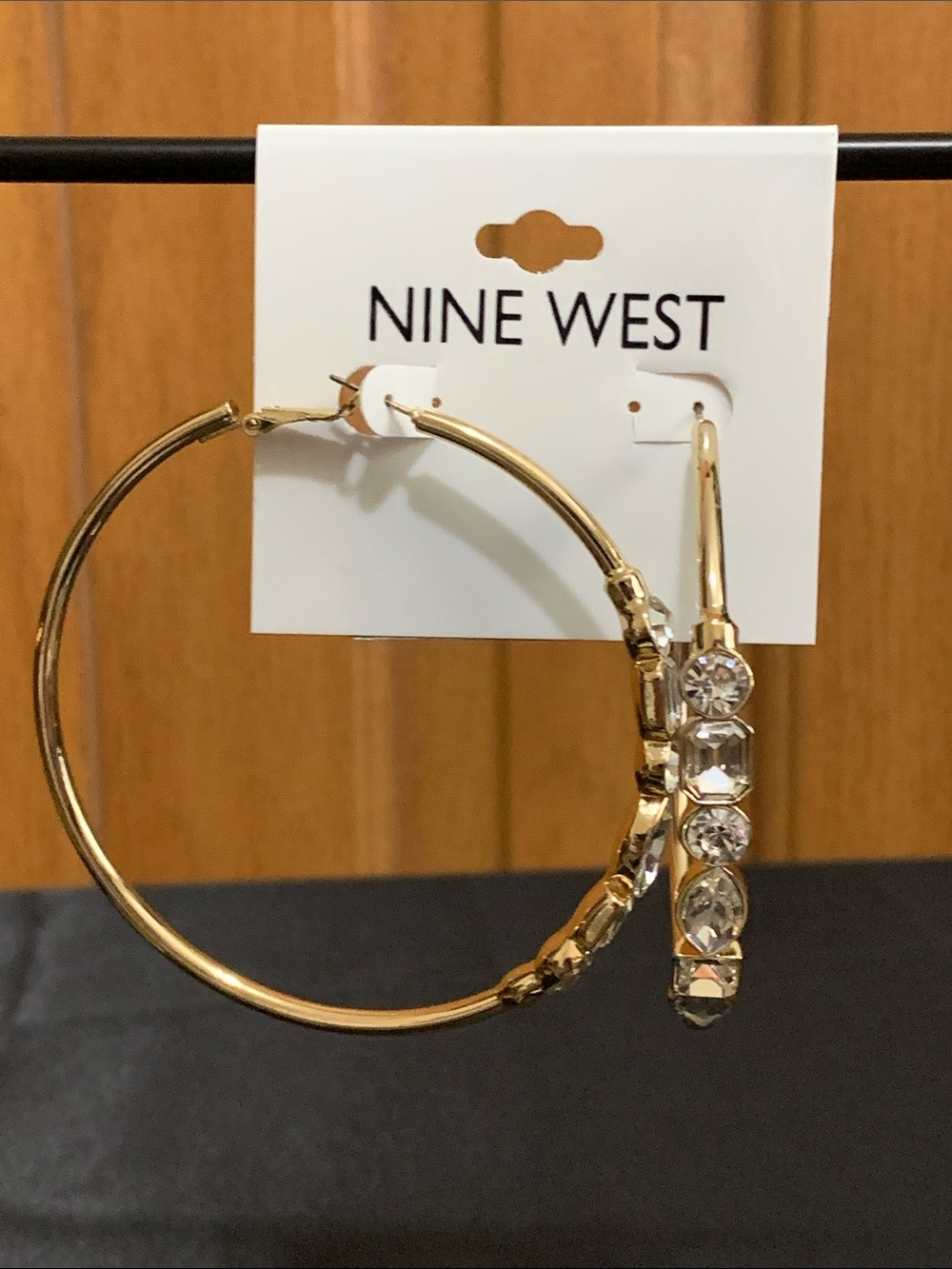 NWT Nine West gold tone clear stone hoop earrings